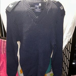 Vintage Men's V-Neck Navy Sweater. 100% virgin wool.